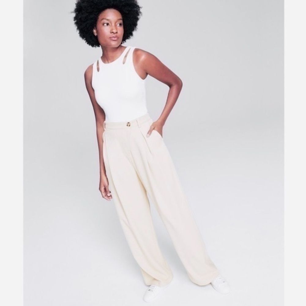 White Wide Leg Rayon Pants L New